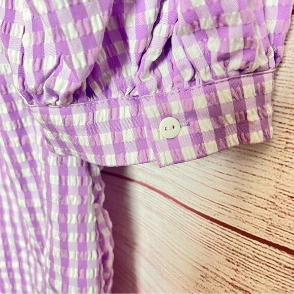 Zara Women's Blogger Style Lilac Gingham Pattern Rushed Side Mini Dress Sz L - Picture 12 of 16